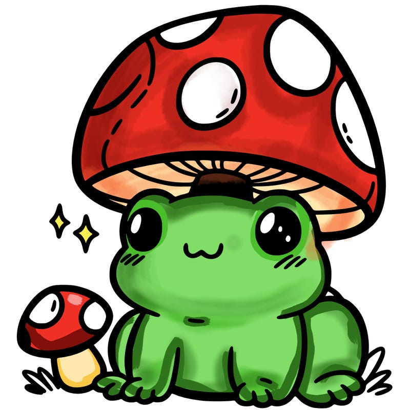 a cute frog with a mushroom hat