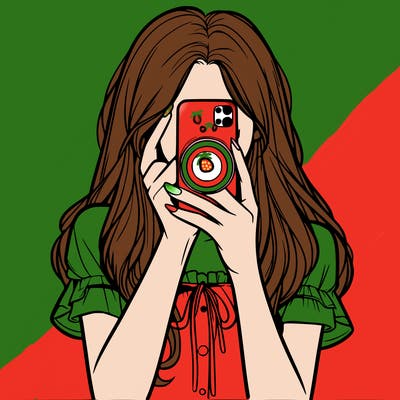 a realistic girl holding her phone taking pictures