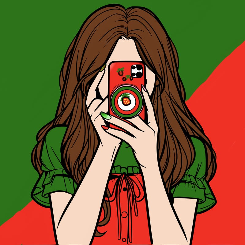 a realistic girl holding her phone taking pictures