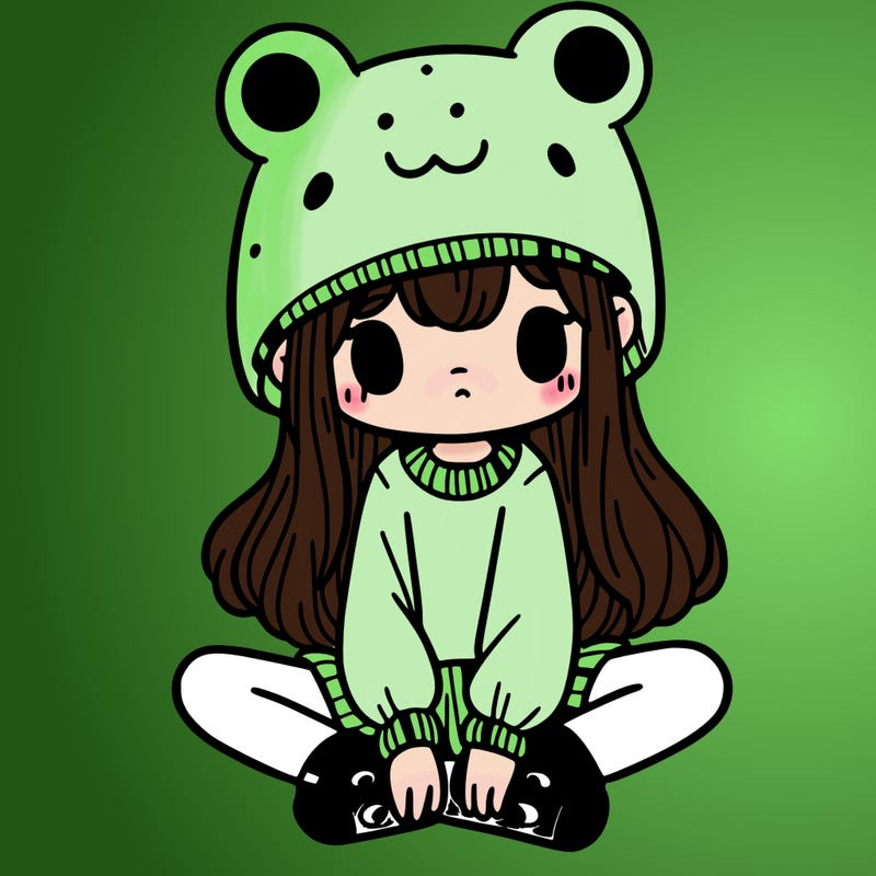 a girl wearing a frog hat and some frog socks