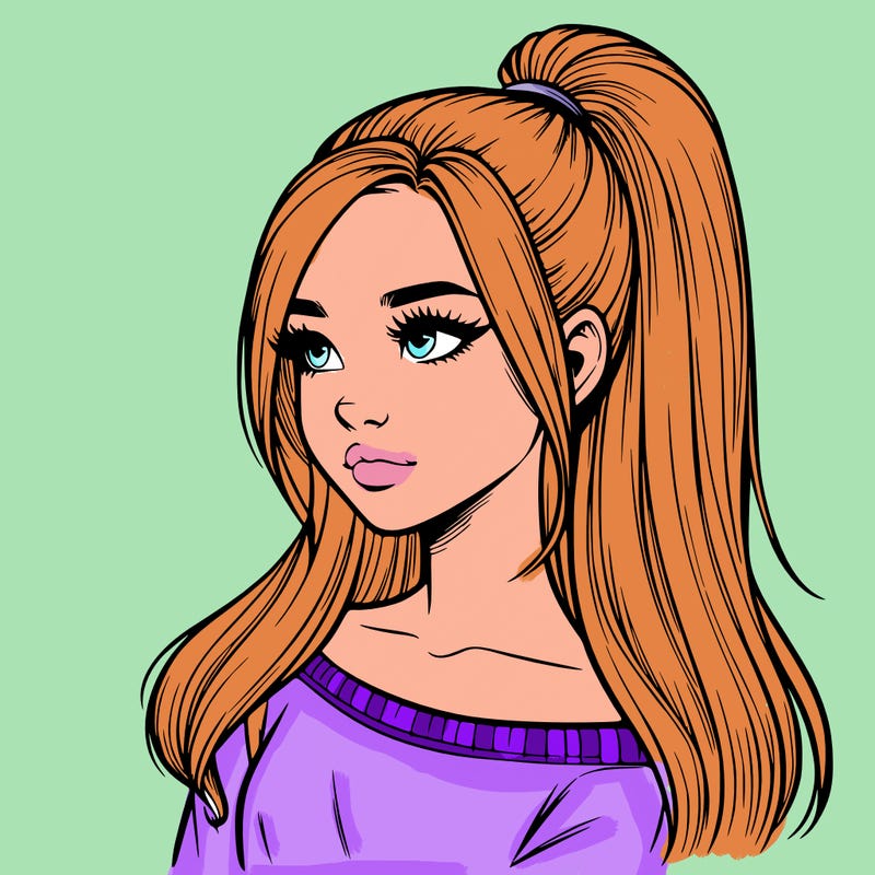 realistic girl with a high ponytail