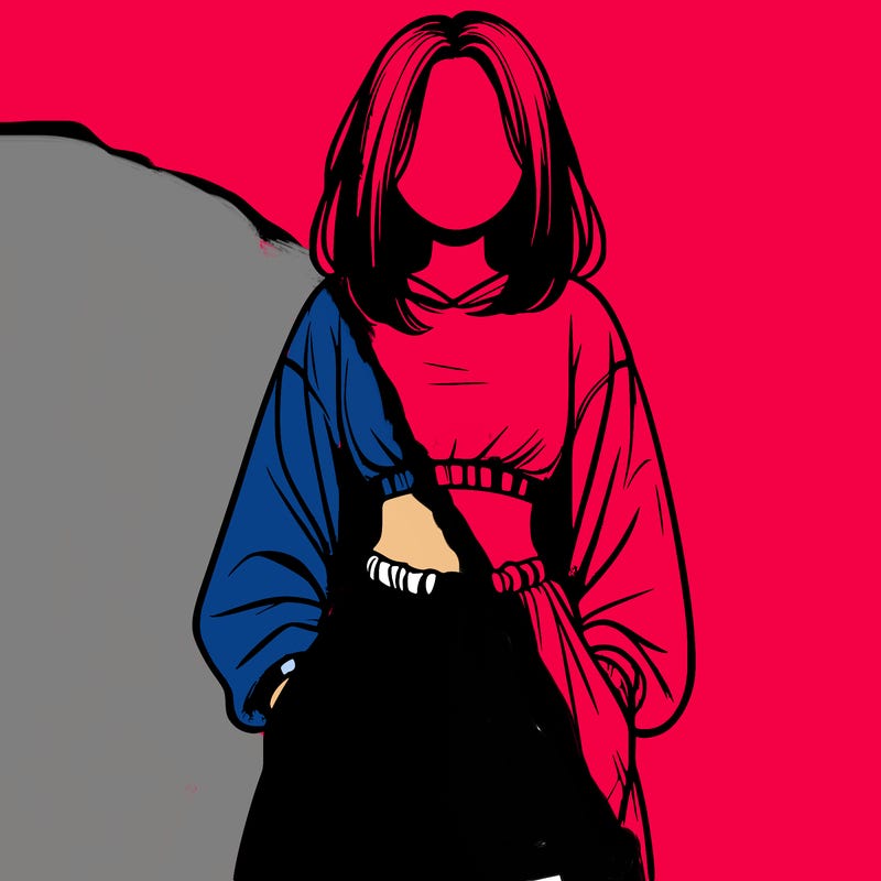 realistic girl faceless with baggy pants and a crop top