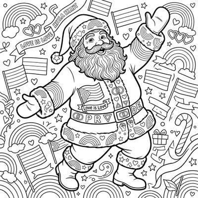 Embrace the spirit of love and inclusivity with this heartwarming Santa Claus Pride coloring page. This unique design beautifully blends festive cheer with vibrant symbols of the LGBTQ+ community, ready for your creative touch.