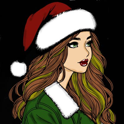 realistic girl in santa hat