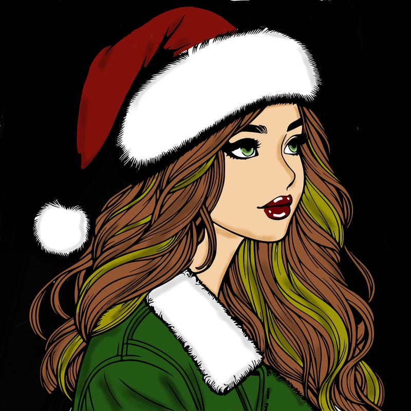 realistic girl in santa hat