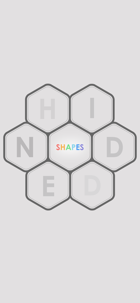 HIDDENとSHAPESという言葉が灰色の六角形の中に表示されたミニマルな画面