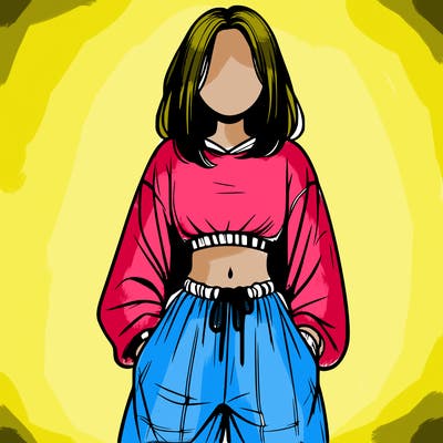 realistic girl faceless with baggy pants and a crop top