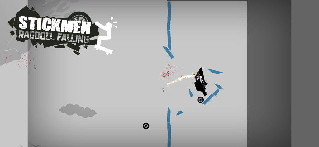 Stickman character crashing through obstacles in the physics sandbox game Stickmen Ragdoll Falling