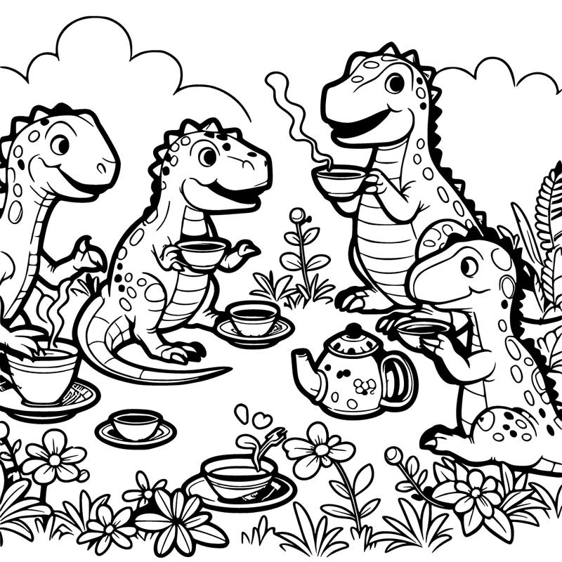 dinosaurs having a tea party