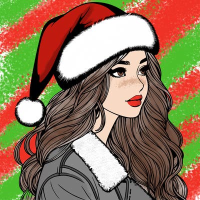 realistic girl in santa hat