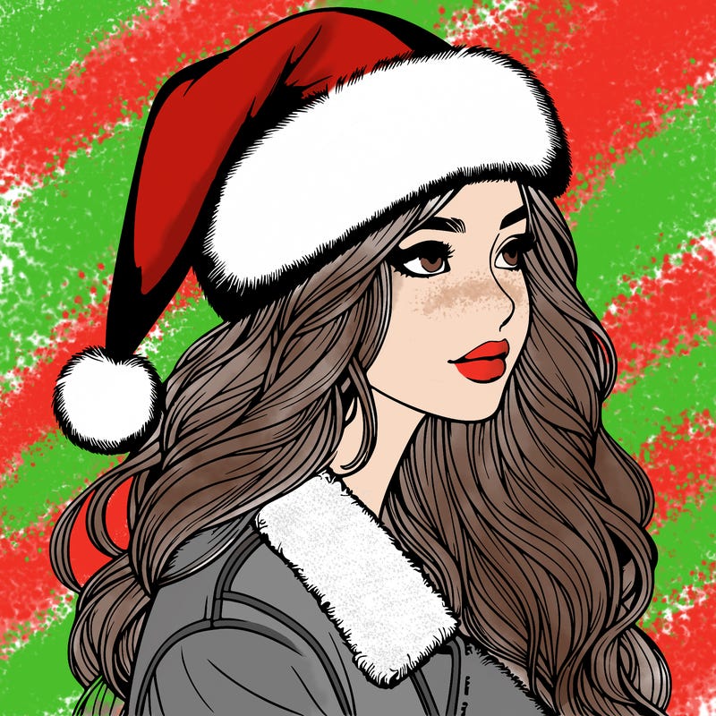realistic girl in santa hat