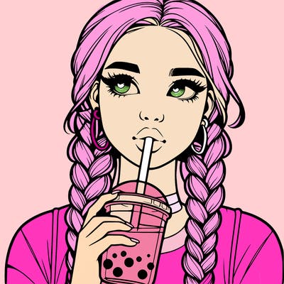 realistic girl with braided hair drinking boba