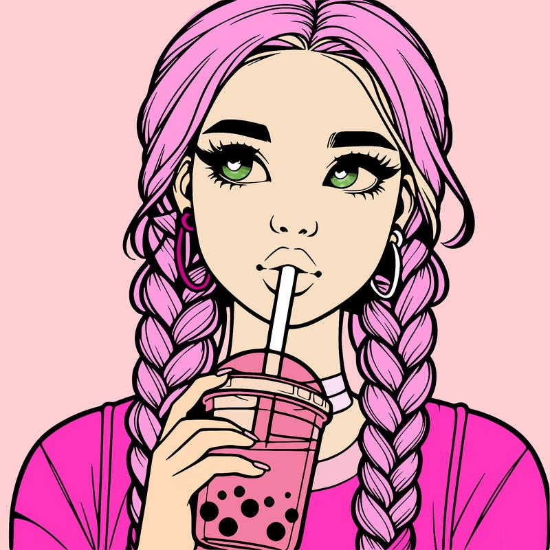 realistic girl with braided hair drinking boba