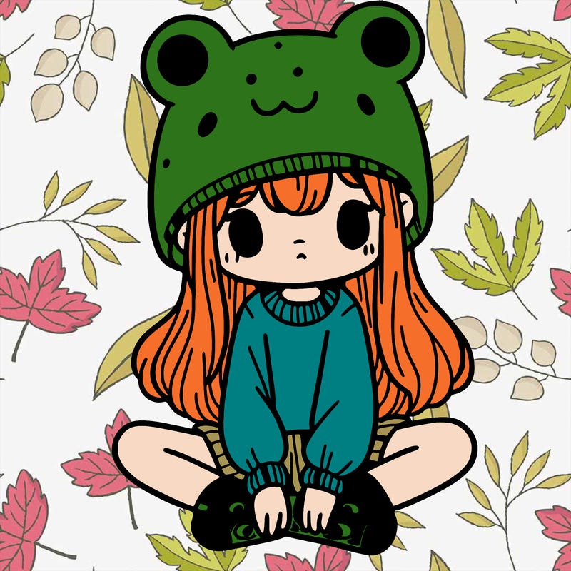 a girl wearing a frog hat and some frog socks
