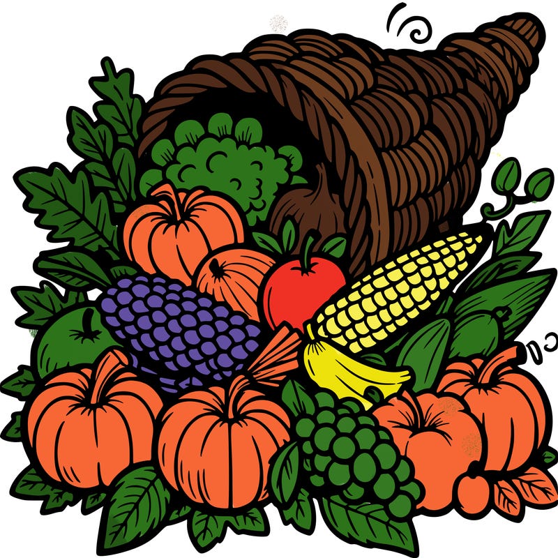 a cornucopia spilling out autumn fruit%2c vegetable