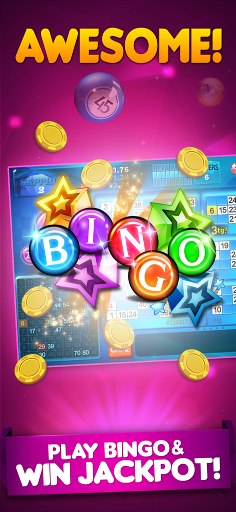 Bingo 90 Live : Vegas Slots - Screenshot of Bingo 90 Live game with bingo cards gold coins and win jackpot message