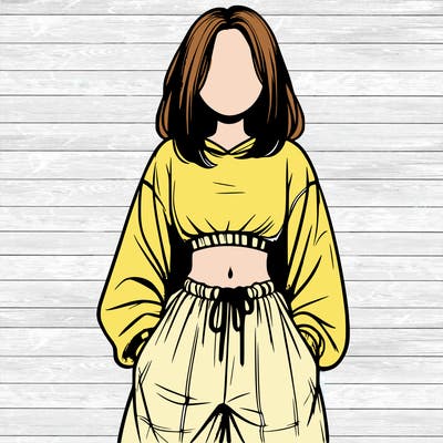 realistic girl faceless with baggy pants and a crop top