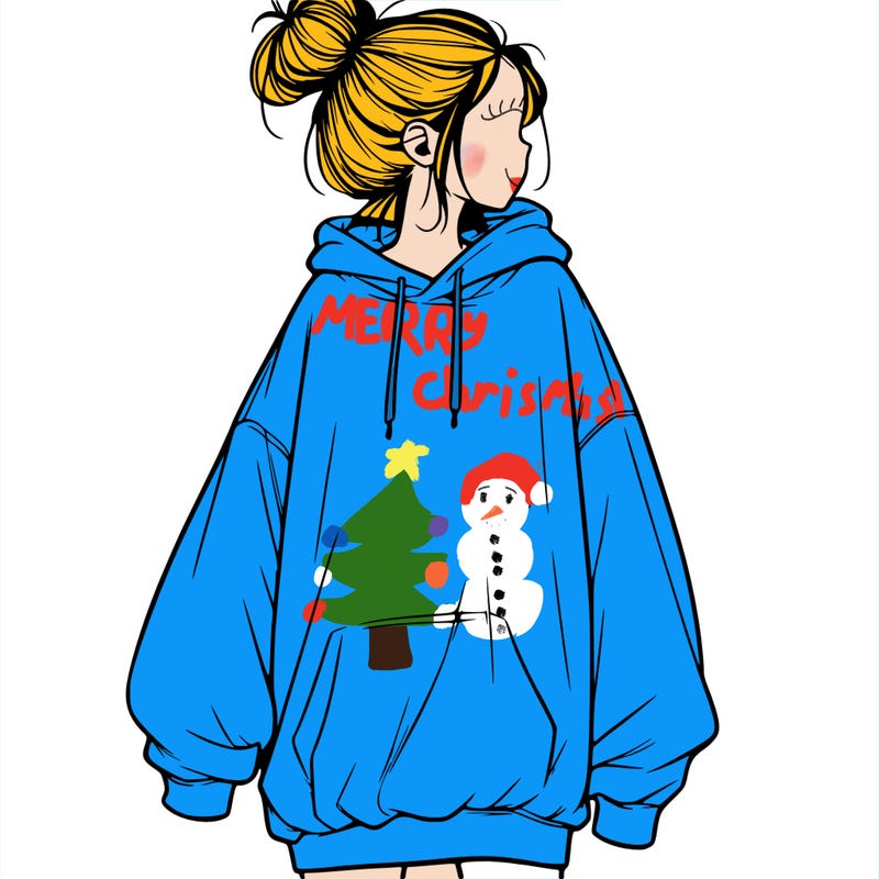 realistic girl with a oversized sweatshirt on and a bun