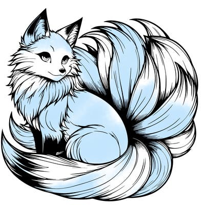 realistic detailed 9 tailed anime fox
