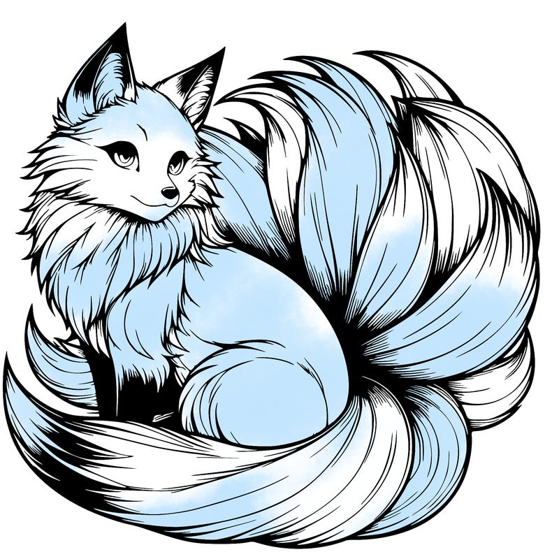 realistic detailed 9 tailed anime fox