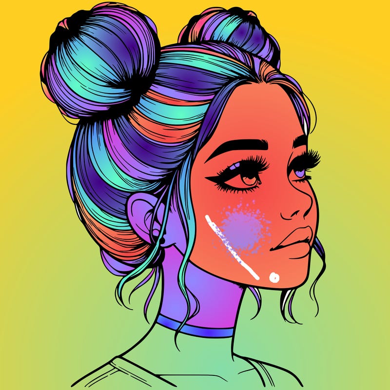realistic girl with buns on the top of her head
