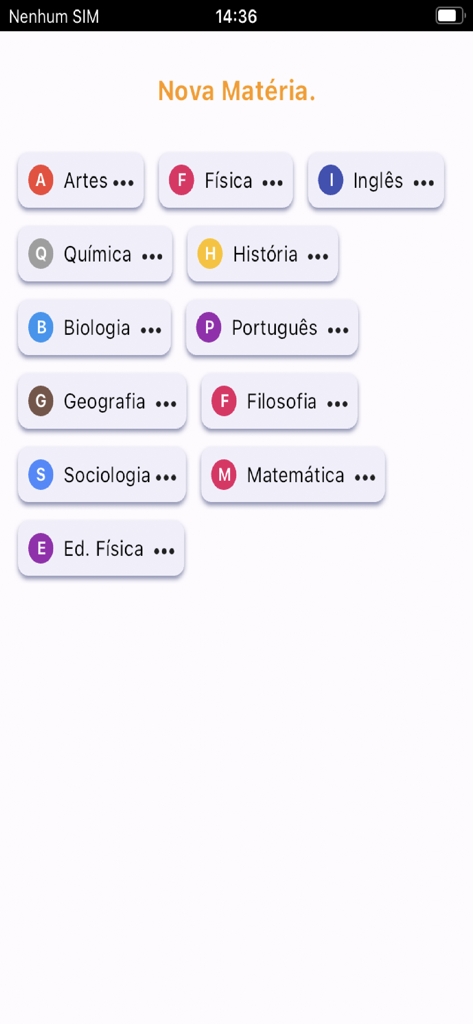 Le tableau de bord principal de l'application Bloc-notes par matière affichant divers sujets scolaires pour l'organisation.