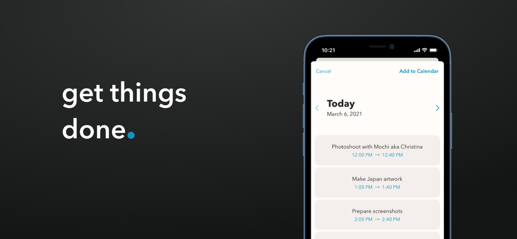 Minimal | Writing + Notes - iPhone screen displaying a task list within the Minimal app with a prompt to add items to the calendar