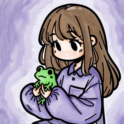 girl with long hair and a oversized shirt. and she is holding a frog