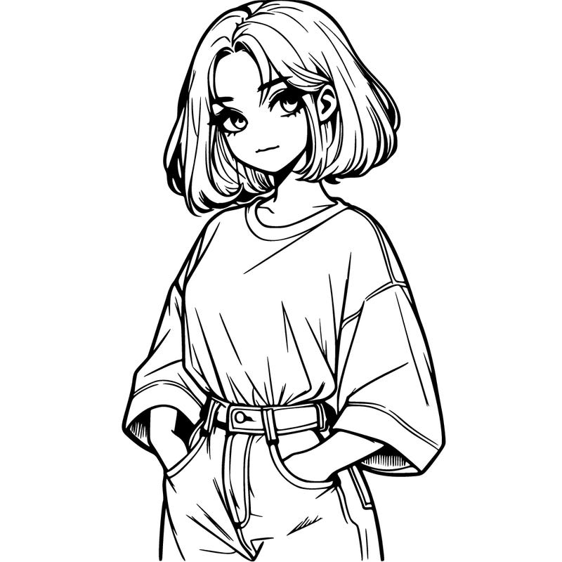 realistic girl with baggy shirt