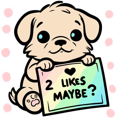 a puppy holding a sign that says 2 likes maybe?