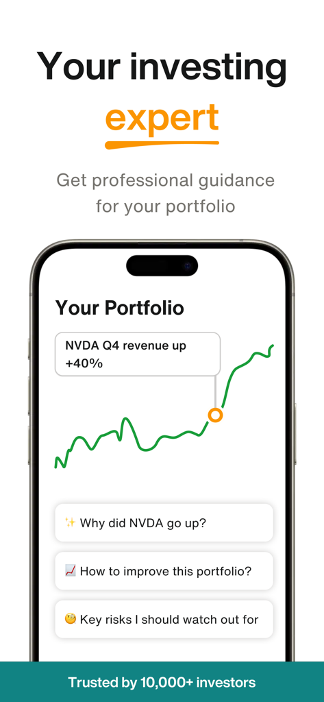 Bloom AI for Investing app interface showing professional portfolio guidance and real-time stock analysis.