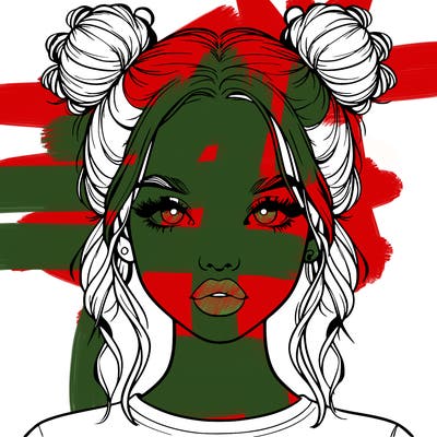 realistic girl with two buns in hair and lips