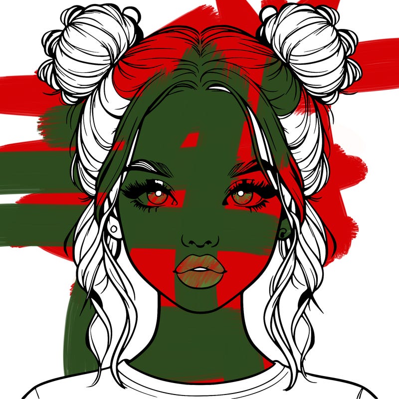 realistic girl with two buns in hair and lips