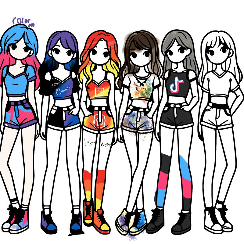 a group of girls wearing crop tops and shorts