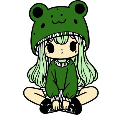 a girl wearing a frog hat and some frog socks
