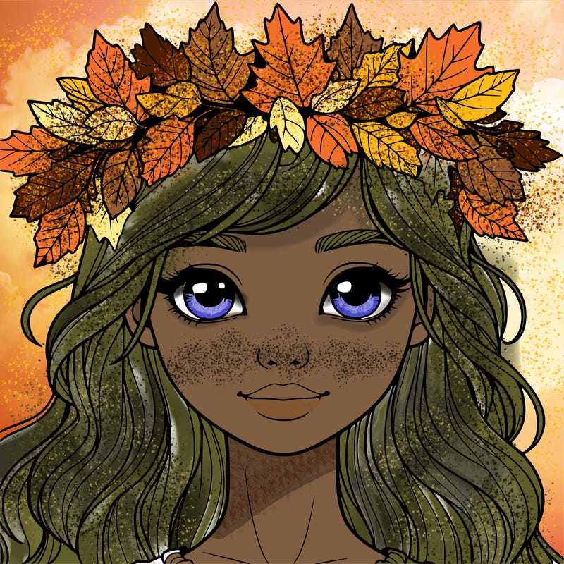 realistic girl with fall leaf crown