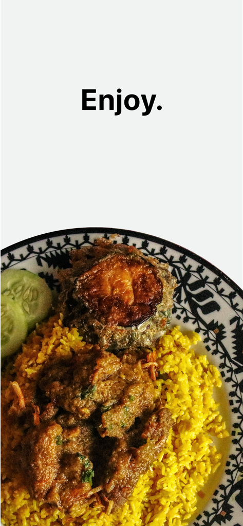 Cookups - A plate of authentic home cooked Bangladeshi food featuring yellow rice and meat curry