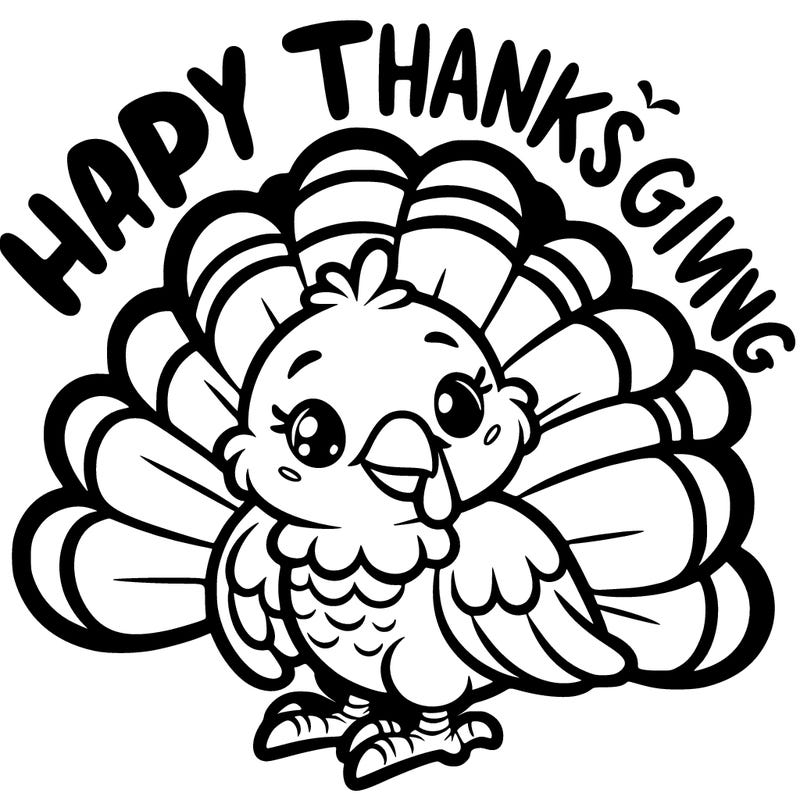 cartoon turkey with happy thanksgiving above the turkey