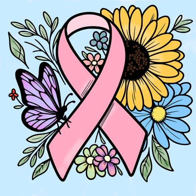 cancer awareness symbol with flowers and butterflies