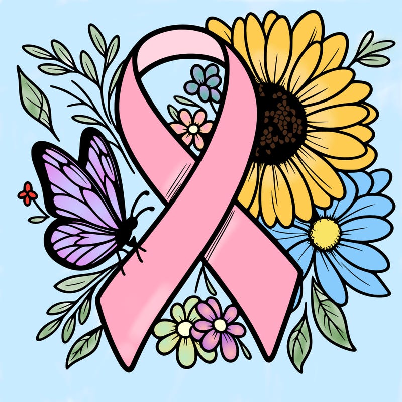 cancer awareness symbol with flowers and butterflies