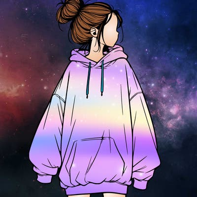 realistic girl with a oversized sweatshirt on and a bun