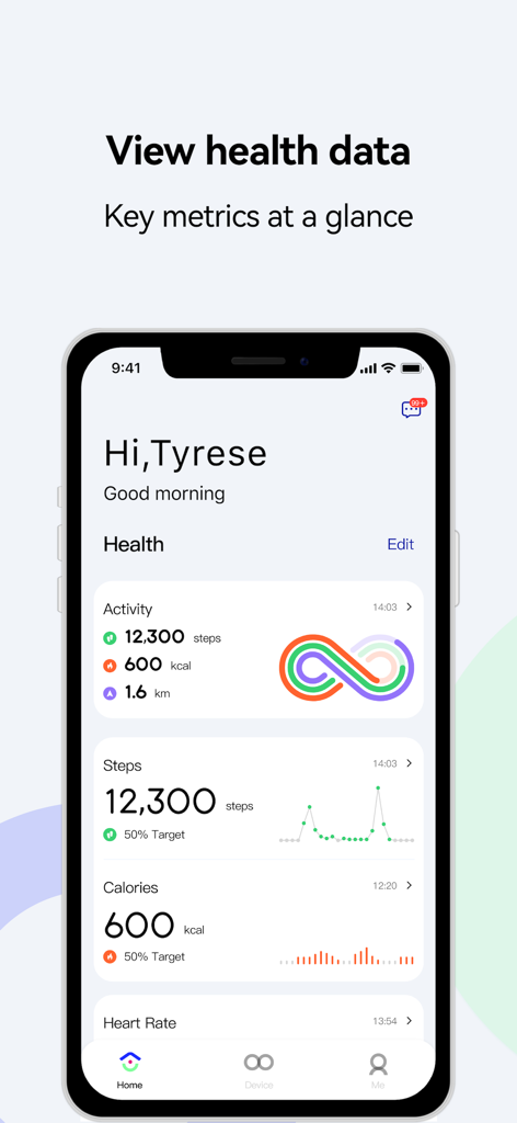 anyloop - Interface of the anyloop health app displaying a dashboard with daily steps calories and activity progress