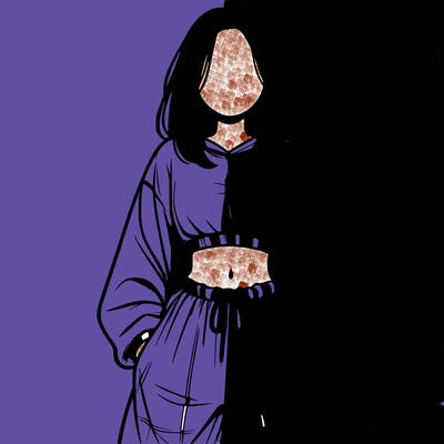 realistic girl faceless with baggy pants and a crop top