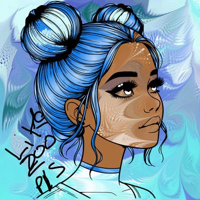 realistic girl with buns on the top of her head