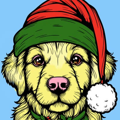 realistic dog with a christmas hat