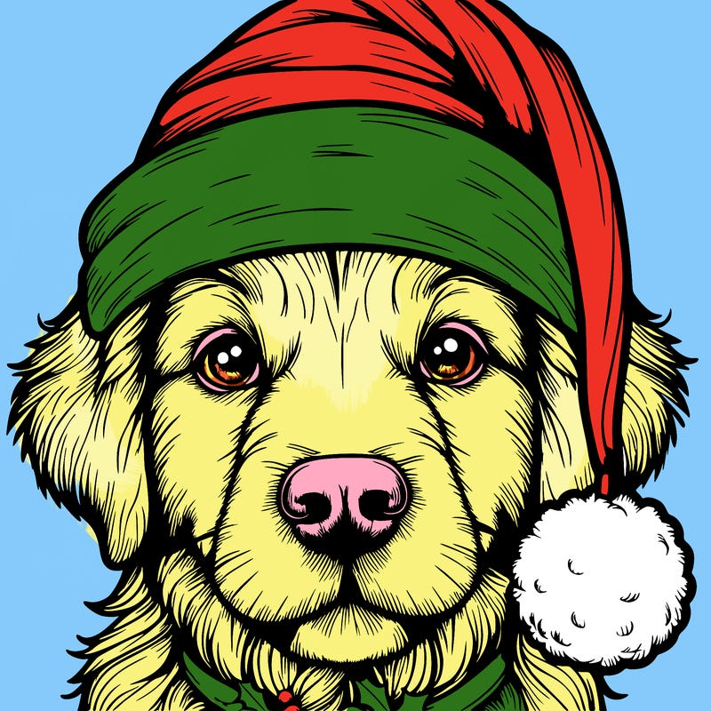 realistic dog with a christmas hat