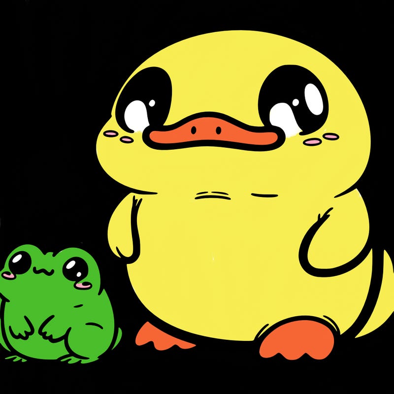 chibi chunky duck and frog
