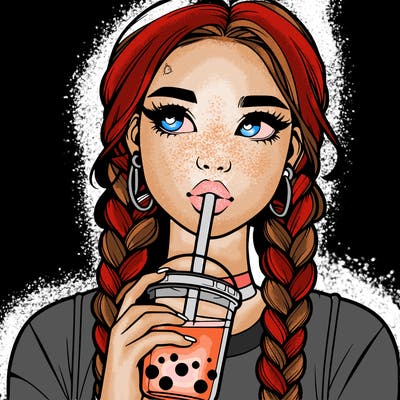 realistic girl with braided hair drinking boba