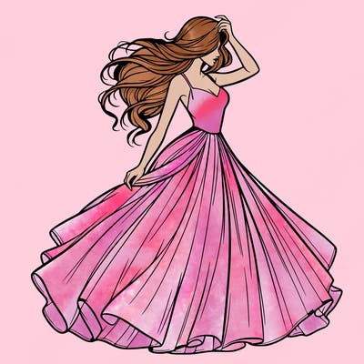 realistic woman with dress flowing in the wind