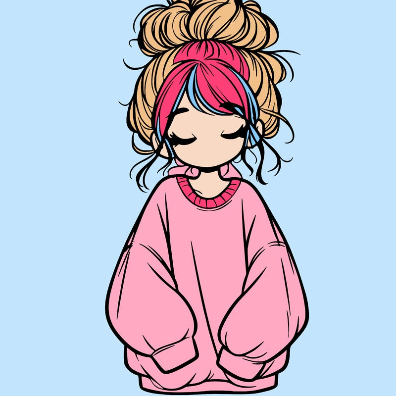 girl with baggy sweatshirt and messy bun